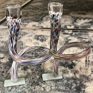 Hudson Glass Art Twisted Candlestick SET OF 2 vintage murano candle holder NEW